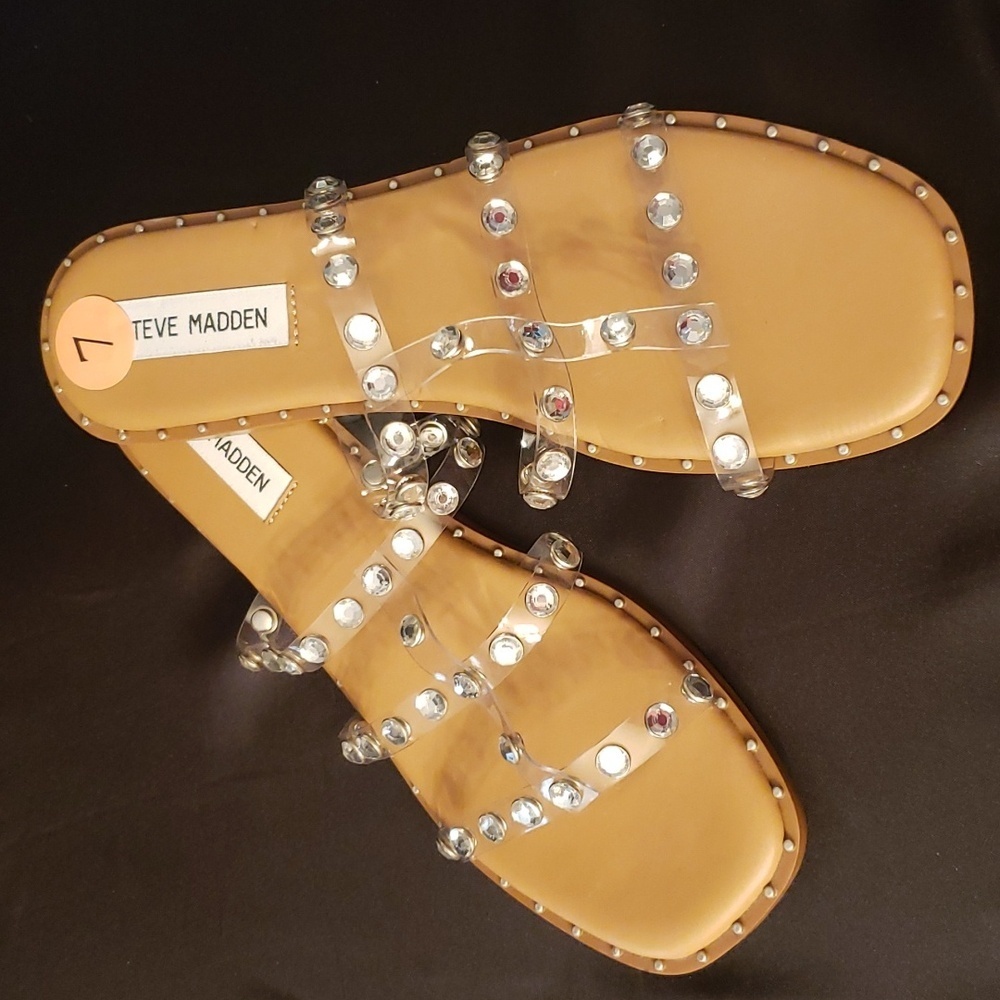 Steve Madden Clear Triple Strap with Rhinestones Sandals